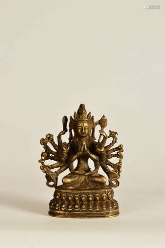 A Chinese Gild Copper Thousand-Hand Kwan-yin Statue