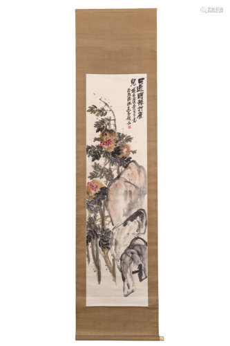 A Chinese Flower Painting Scroll, Wu Changshuo Mark