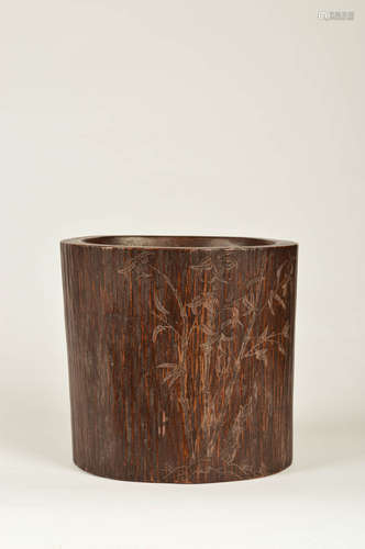 A Chinese Bamboo Joint Pattern Eaglewood Brush Pot