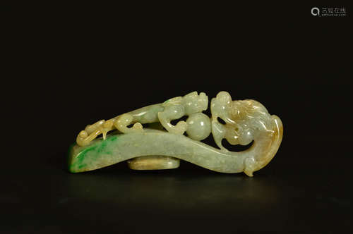 A Chinese Jadeite Dragon Carved Belt Hook