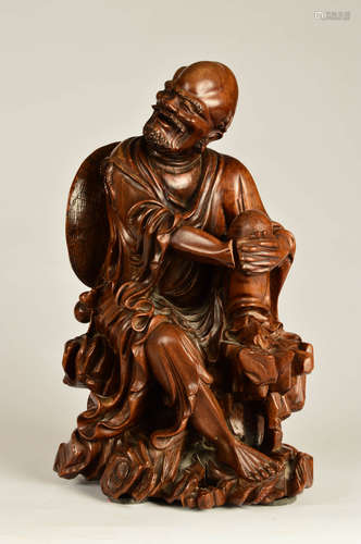 A Chinese Carved Boxwood Bodhidharma Statue