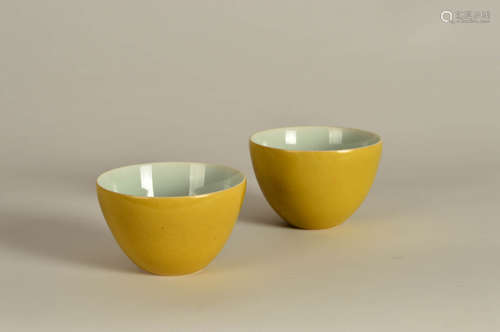 A Pair of Chinese Yellow Glazed Porcelain Cups