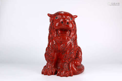 A Chines Carved Lacquerwork Tiger Ornament