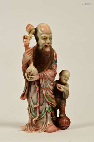 A Chinese Carved Shoushan Stone Statue of the god of longevity