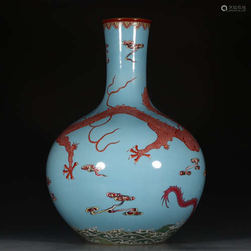 A Chinese Blue Famille Rose Dragon Pattern Porcelain Vase