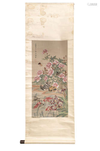 A Chinese Flowers Painting Scroll, Guang Xu Mark