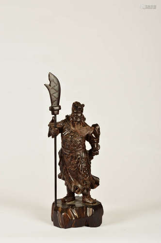 A Chinese Lobular Red Sandalwood Statue of The Duke Guan