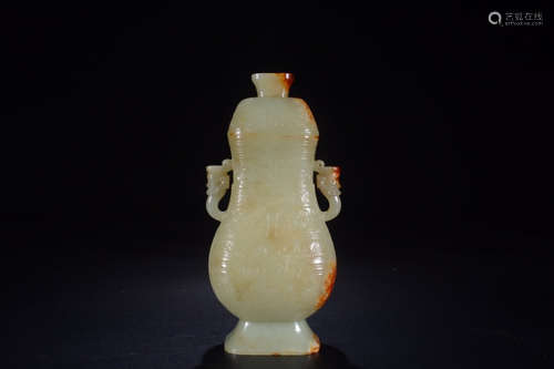 A Chinese Beast Carved Hetian Jade Vase