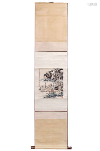 A Chinese Figure Painting Scroll, Shen Zihan Mark