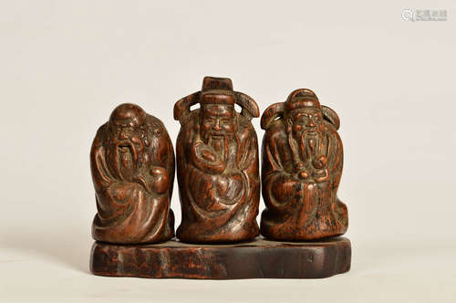 A Chinese Eaglewood Three Celestial Being of Luck, Prosperity and Longevity