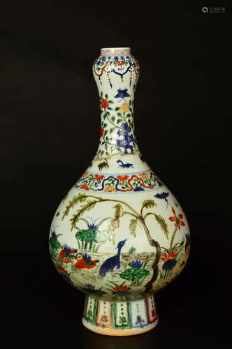 A Chinese Multi Colored Porcelain Garlic Bottle