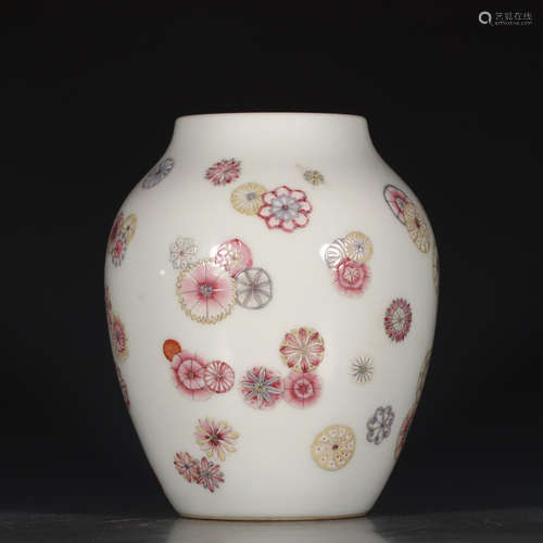 A Chinese Famille Rose Floral Porcelain Jar