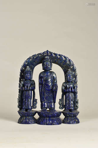 A Chinese Carved lasurite Three sage Ornament