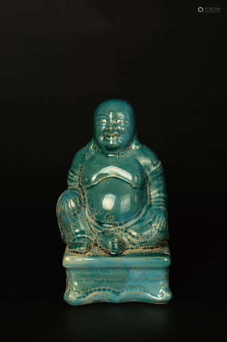 A Chinese Green Glazed Porcelain Maitreya Statue