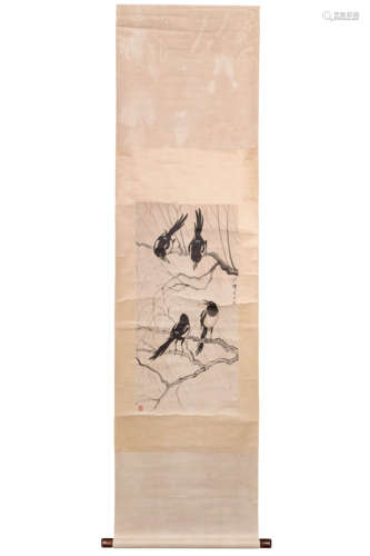 A Chinese Bird Painting Scroll, Xu Beihong Mark