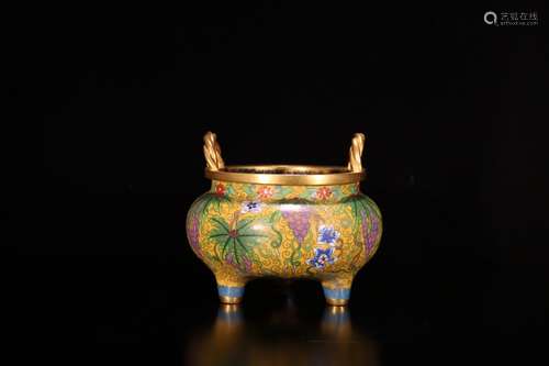 A Chinese Cloisonne Floral Three-legged Censer