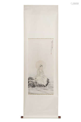 A Chinese Figure Painting Scroll, Qian Huafo Mark