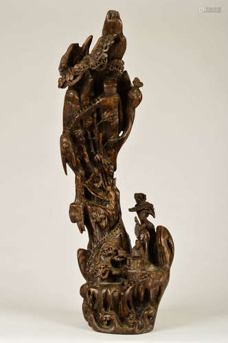 A Chinese Figure Carved Eaglewood Rockery Ornament