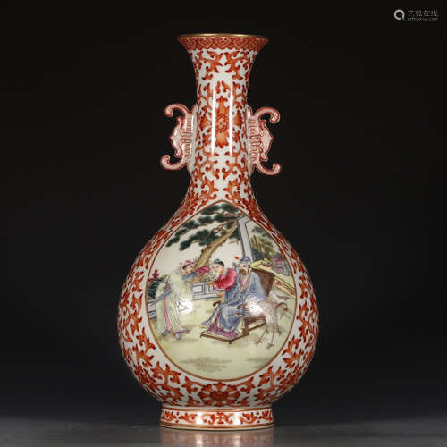 A Chinese Famille Rose Iron Red Painted Porcelain Vase