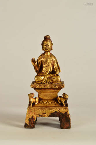 A Chinese Sild Copper Statue of Sakyamuni