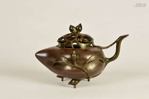 A Chinese Peach Shaped Copper Incense Burner