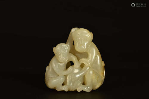 A Chinese Carved Jade Monkey Ornament