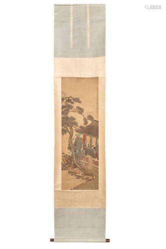 A Chinese Figure Painting Scroll, Gai Qi Mark