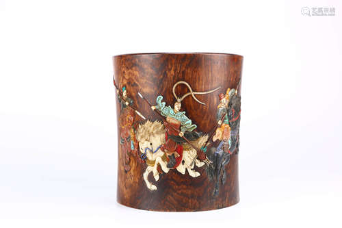 A Chinese Rose Wood Brush Pot