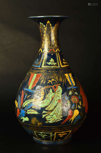 A Chinese Altar Blue Glazed Porcelain Vase