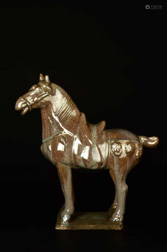 A Chinese Gold and Silver Glazed Porcelain Horse Ornament