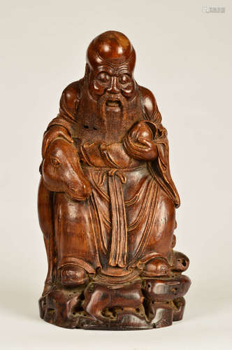 A Chinese Carved Bamboo Statue of The God of Longevity