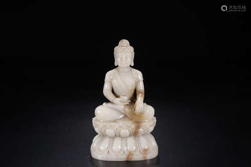 A Chinese Carved Hetian Jade Statue of Sakyamuni