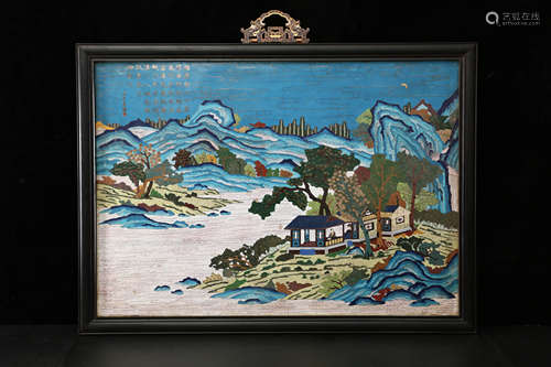 A Chinese Cloisonne Landscape Painted Hanging Screen