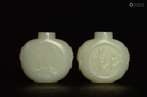 A Pair of Chinese White Jade Snuff Bottle