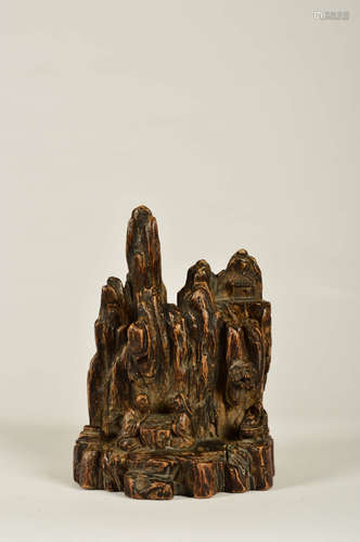 A Chinese Figure Carved Eaglewood Rockery Ornament