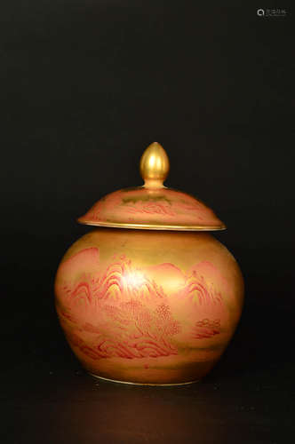 A Chinese Gold Iron Red Floral Porcelain Jar with Cover