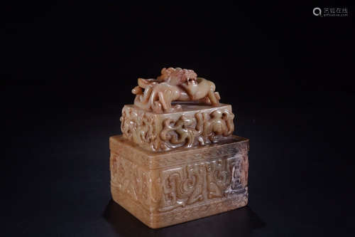 A Chinese Dragon&phoenix Pattern Jade Seal