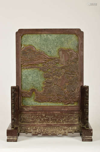 A Chinese Landscape Songhua Stone Table Screen