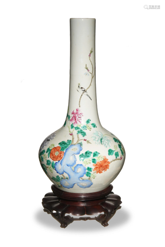 Chinese Famille Rose Long Neck Vase, 19th Cen…