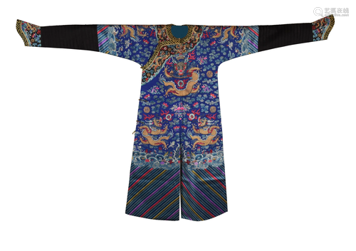 Chinese Blue Ground Dragon Robe, 19th Century