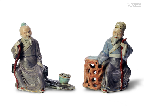 Pair of Famille Rose Statue of Scholars, Republic