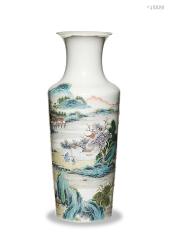 Chinese Famille Rose Landscape Vase, Republic