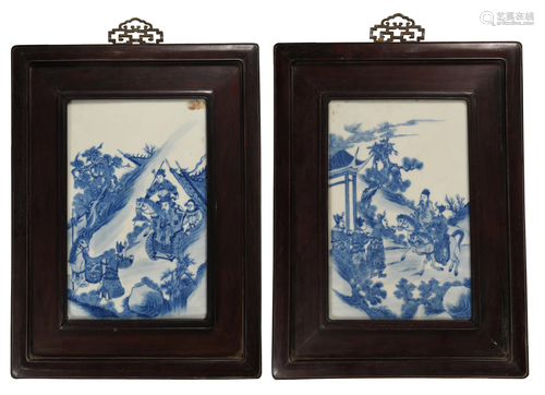 Pair of Chinese Blue and White Plaques, Republic