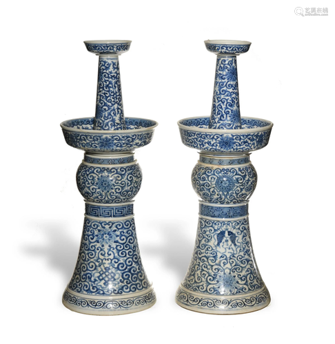 Pair Chinese Blue and White Candle Holders…