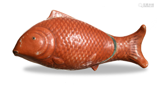 Chinese Iron Red Fish-Form Box, 19th Century