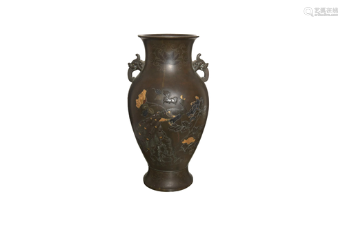 Japanese Bronze Vase with Peacock and Fr…