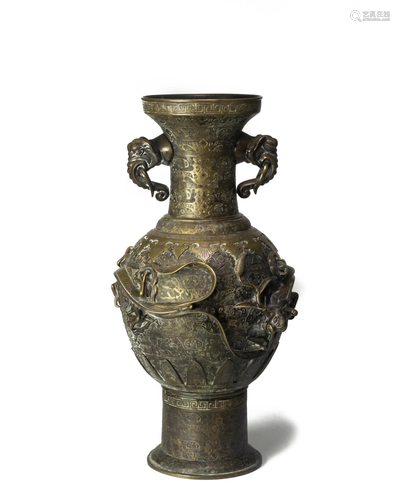 Bronze Vase with Elephant Handles and Chil…