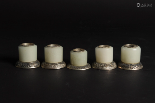 Group of 5 Chinese White Jade Archer's Rings,…