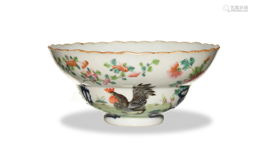 Chinese Famille Rose Rooster Bowl, 19th Century