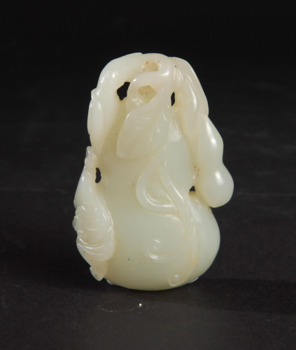 Chinese White Jade Gourd Carving, 18th Cent…